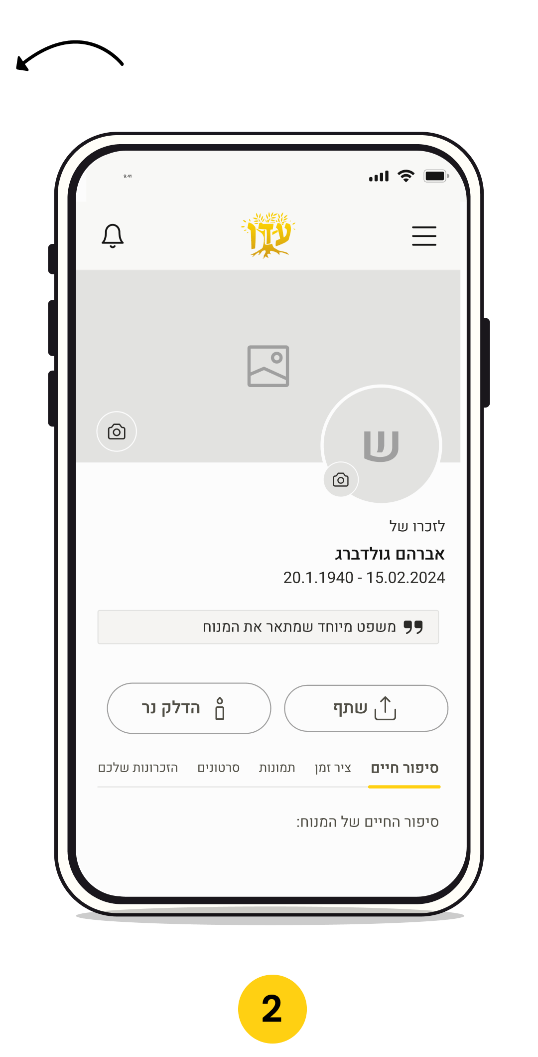 פרופיל ההנצחה של עדן בשלב העריכה